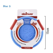 blue and red design of Aisenwer Durable Rubber Dog Frisbee packaging on a white background