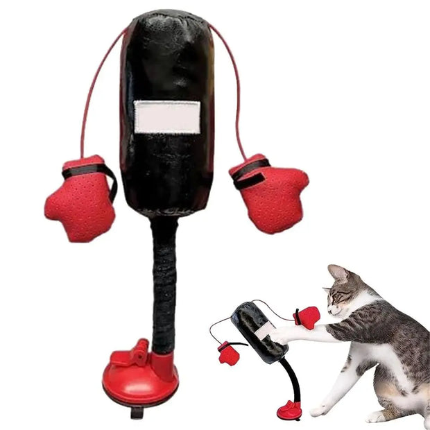 Cat Boxing Training Toy with red paws and black body on a white background