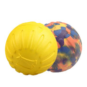 Yellow with a tie-dye patterned rubber Dog Molar Chew Toy Durable Ball on a white background