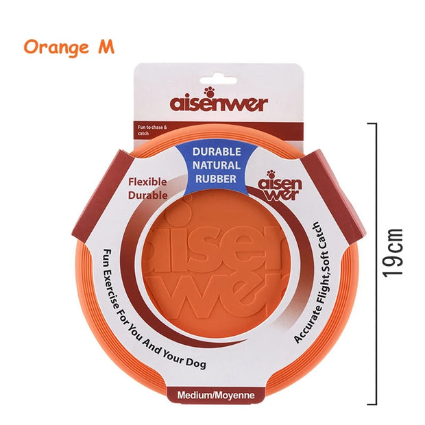 Orange Aisenwer Durable Rubber Dog Frisbee packaging on a white background