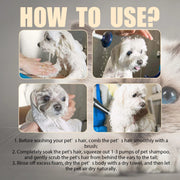 Instructions on how to use Gentle Pet Shampoo Cleansing Deodorizing and Anti-Itch with images of a dog being washed.
