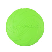 Green Durable Dog Frisbee Toy with 'DOG-O-SOAR' branding on a white background