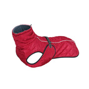 Red dog Windproof and Waterproof Dog Jacket with a black zipper on a white background