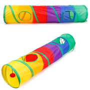 Colorful Cat Tunnel Toy with multiple tunnels on a white background