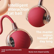 Red Intelligent Interactive Cat Toy Ball with text on a beige background