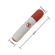 Measurement chart Cigar Dog Toy of a cylindrical object with red and white colors on a white background