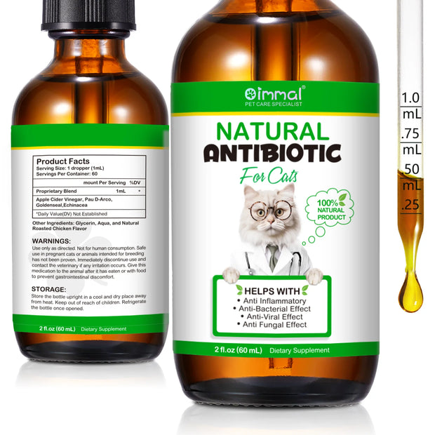 Natural Antibiotics For Cats Allergy And Itch Relief featuring two bottles dropper on a white background