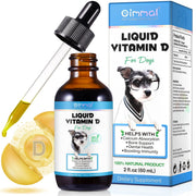 Liquid Vitamin D for Dogs Bone and Immune Support supplement for dogs with bottle, dropper, and packaging on a white background