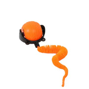 Orange Interactive Cat Toy with Smart Obstacle Avoidance with a coiled orange tube on a white background
