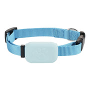 Blue Pet GPS Tracker with Adjustable Collar Smart Locator with a light blue rectangular tag on a white background