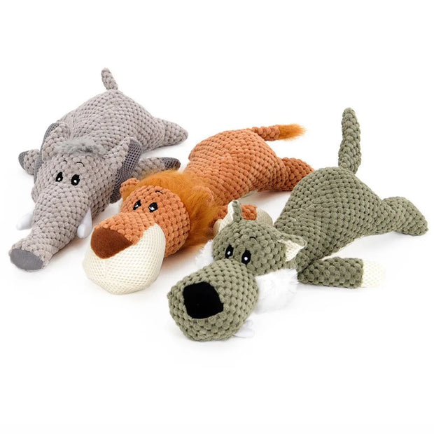 Four Plush Animal Dog Toys on a white background