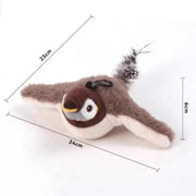 Plush Bird Cat Toy with measurements on a white background