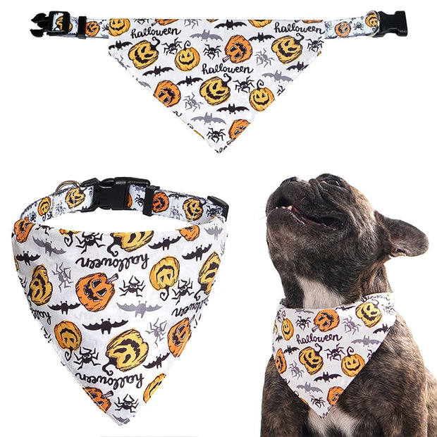 Pumpkin Paws Halloween Bandana Pet Collar Scarf featuring festive pumpkin and Halloween designs for your pet.