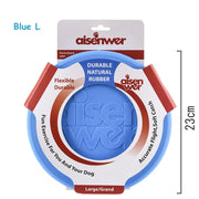 Blue Aisenwer Durable Rubber Dog Frisbee on packaging
