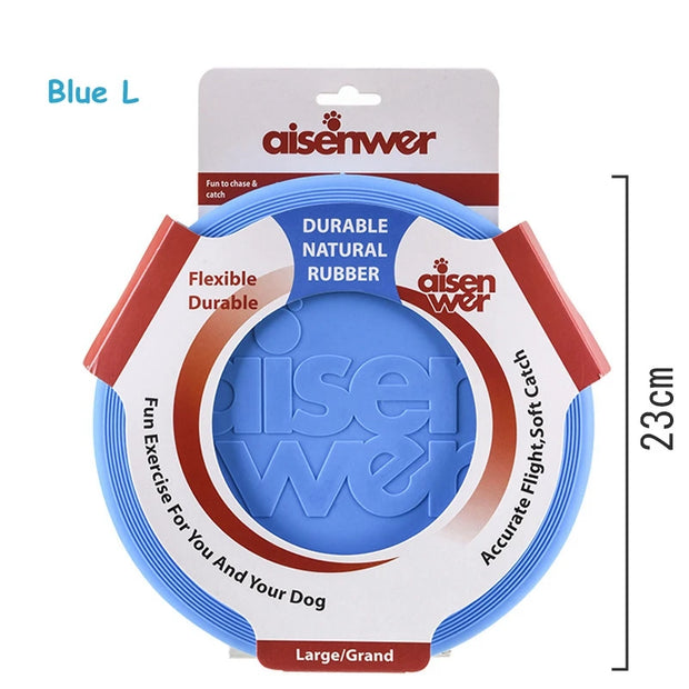 Blue Aisenwer Durable Rubber Dog Frisbee on packaging