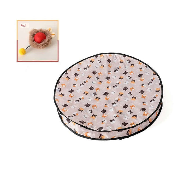 Round Interactive Cat Toy with Smart Obstacle Avoidance bed with fox pattern on a white background