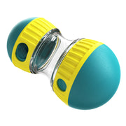 Teal and yellow dual-colored Interactive Treat Dispensing Dog Toy  on a white background