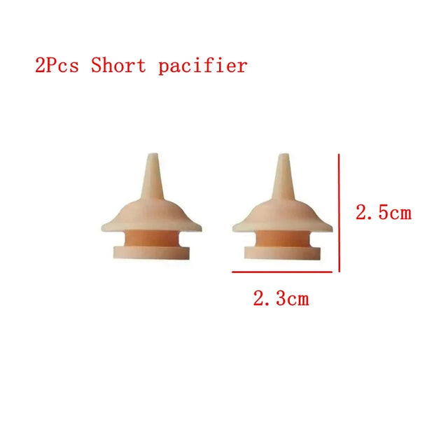 Silicone Syringe Adapter Head Replacement Accessory - Two short pacifiers measuring 2.5cm and 2.3cm, designed for comfort and soothing infants.