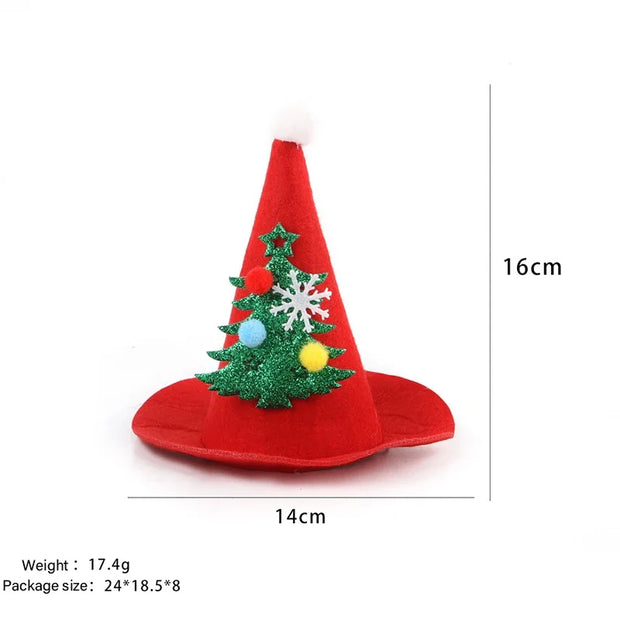 Red Pet Santa Hat Christmas Costume for Dogs And Cats with tree design and measurements on a white background