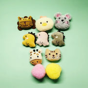 small animal-shaped Soft Plush Pet Sports Balls Toy Set on a light green background