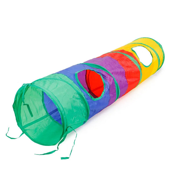 Colorful Collapsible Cat Tunnel Toy on a white background
