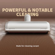 Pet Hair Remover Roller with Large Storage Chamber tool on a carpet with text 'Powerful & Notable Cleaning' and 'Made for cleaning carpet'.