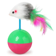 Cat and Dog Teasing Toy Set with a mouse-shaped top and colorful ball base on a white background