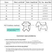 Size chart for Sporty Pet Hoodie Jumpsuit with measurements and weight ranges.