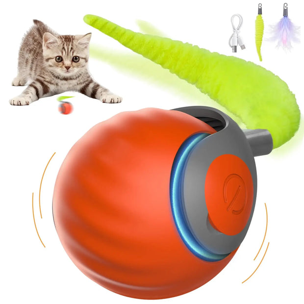 Automatic Moving Cat Toy featuring interactive rolling ball and playful accessories for indoor cats.