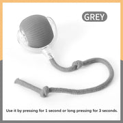 Gray handheld Automatic Obstacle Avoidance Pet Toy Ball with a rope, labeled 'GREY', on a white background.