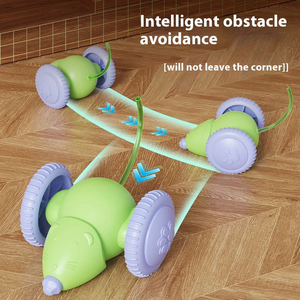 Smart Interactive Cat Toy with intelligent obstacle avoidance feature on a wooden floor