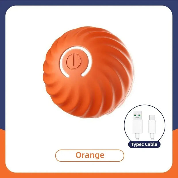 Orange Rechargeable Interactive Pet Toy Ball 300mAh spiral-shaped device with power symbol on a white background