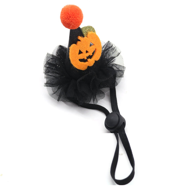 Halloween Witch Hats Collection with pumpkin design and black tulle on a white background
