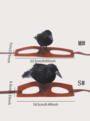 Two 1pc-Halloween Crow themed Pet Headwear with crow decorations and measurements on a white background