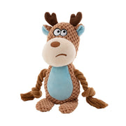 Knitted Dog Plush Rope Toys resembling a reindeer on a white background