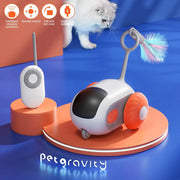 Remote Control Interactive Cat Toy Car on an orange and blue background