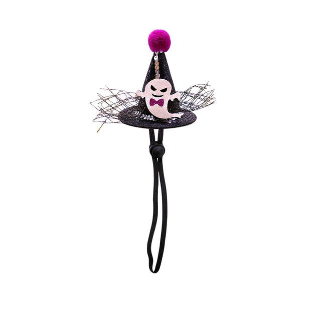 Halloween Witch Hats Collection and pink pom-pom on a white background