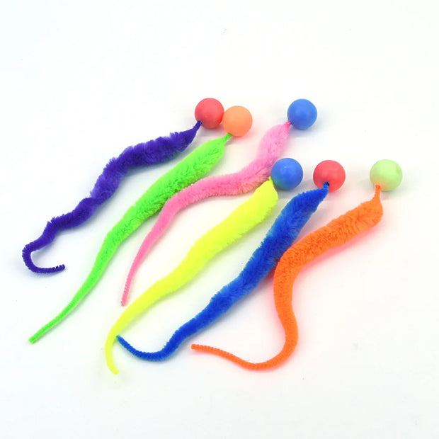 Colorful Rainbow Tail Cat Toy Balls ends on a white background