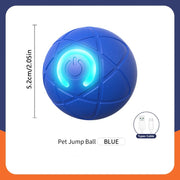 Blue Automatic Obstacle Avoidance Pet Toy Ball jump with brand logo on a white background