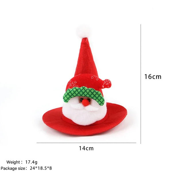 Small Pet Santa Hat Christmas Costume for Dogs And Cats figurine with measurements on a white background