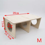 Wooden Hamster Hideout House with Dual Compartments pet playpen with dimensions marked on a white background