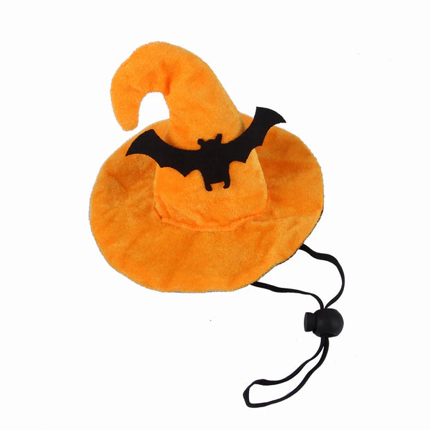 Orange Halloween Pet Hat And Drool Towel Set with a black bat design on a white background