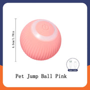 pink Automatic Obstacle Avoidance Pet Toy Ball jump with brand logo on a white background