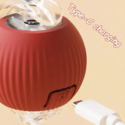 Red portable speaker with Type-C charging Rechargeable pet Toy Ball with Mode and Obstacle Avoidance cable on a beige background