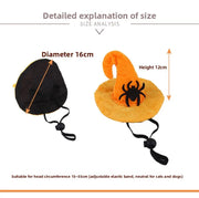 Halloween Pet Hat And Drool Towel Set accessory with measurements on a white background