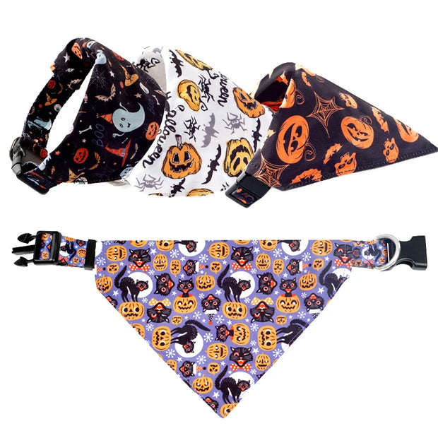 Pumpkin Paws Halloween Bandana Pet Collar Scarf - festive pet accessories for Halloween, featuring pumpkins and spooky designs.