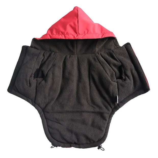 Black fleece Dog Winter Jacket with Hood on a white background