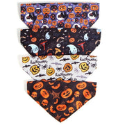 Pumpkin Paws Halloween Bandana Pet Collar Scarf in festive Halloween designs featuring pumpkins, ghosts, and bats.