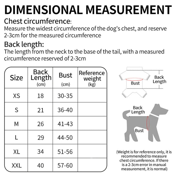 Dinosaur Hoodie Costume size chart with measurements for chest circumference and back length.