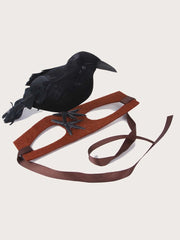 Black crow on a brown 1pc-Halloween Crow themed Pet Headwear belt with a strap on a light beige background